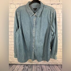 Talbots Blue Denim Chambray Classic Preppy Business Casual Long Sleeve Shirt XL